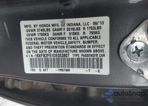 2013 Honda Civic Lx from USA, damaged, VIN 19XFB2F51DE053807